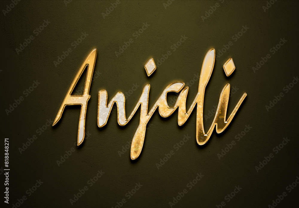 Old gold text effect of Hindi name Anjali with 3D glossy style Mockup ...