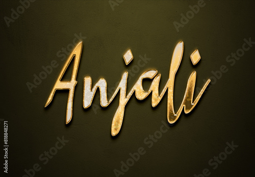 Old gold text effect of Hindi name Anjali with 3D glossy style Mockup	 photo