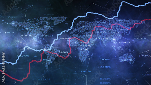 Artistic world map with business data index blue abstract illustration background.	
