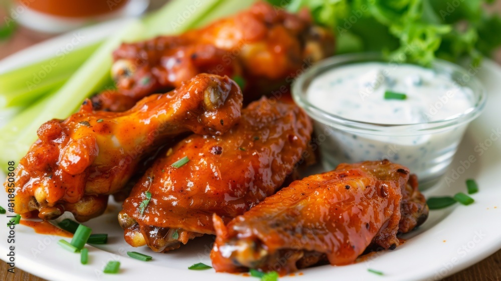 Crunchy fried chicken wings tossed in buffalo sauce, served with celery sticks and blue cheese dip