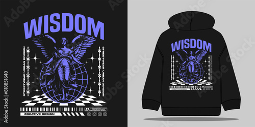 Graphic design ready to print. wisdom slogan typography with angel statue, vector illustration for streetwear graphic design, t shirt, hoodie, and urban style design