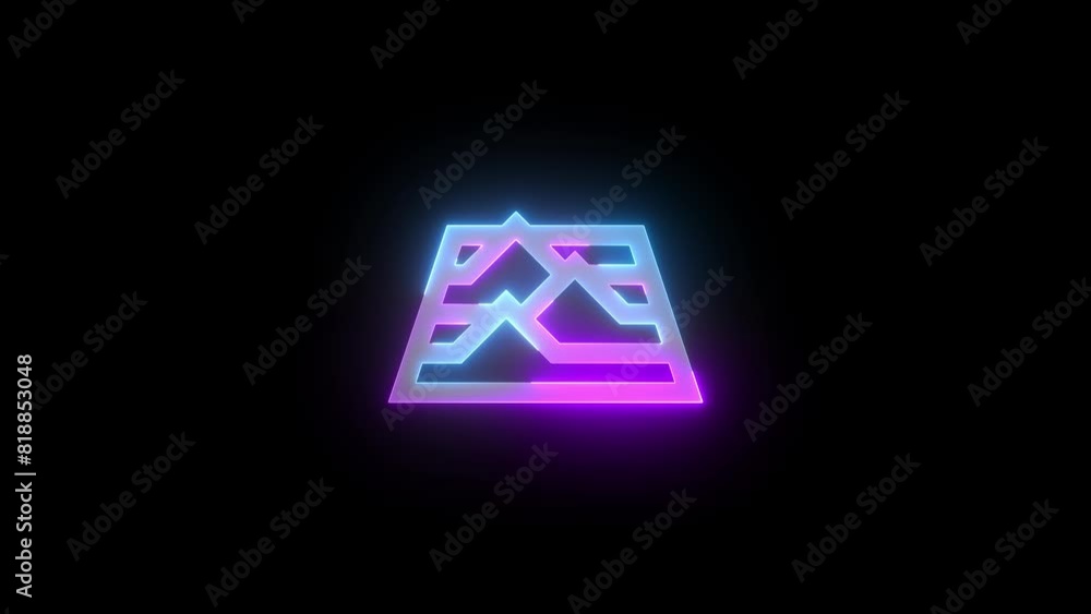 Neon mountain icon cyan purple color glowing animated black background Neon mountain icon cyan purple color glowing animated black background