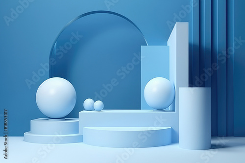 minimal blue and white stage space for present product in marketing advertisement