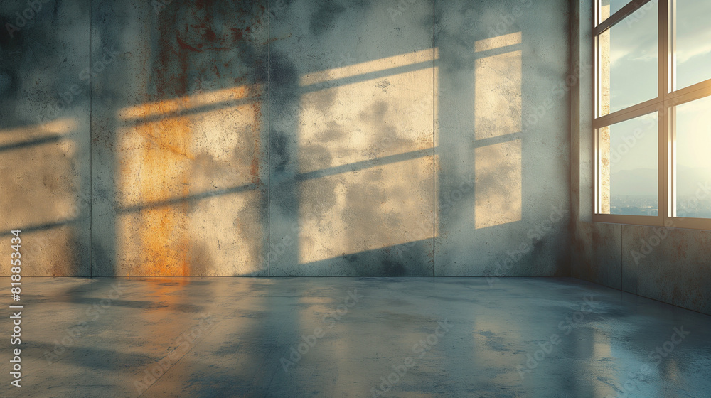 Grey Empty Room with Concrete Wall, Floor and Window Grey Empty Room with Concrete Wall, Floor and Window