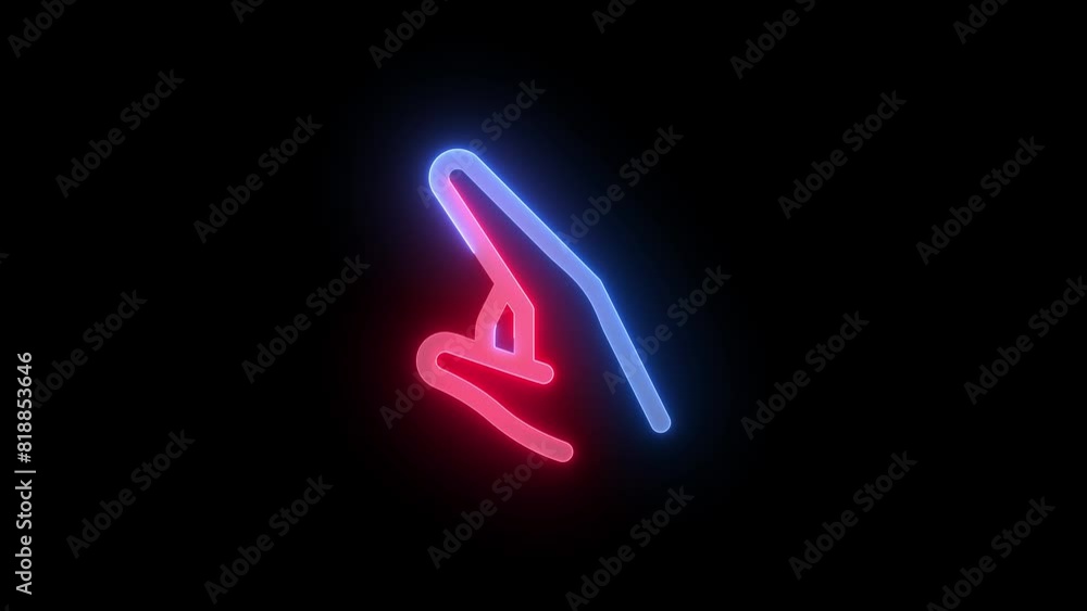 Neon thumb index finger icon blue red color glowing animated black background Neon thumb index finger icon blue red color glowing animated black background