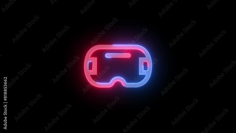 Neon virtual reality headset icon blue red color glowing animated black background Neon virtual reality headset icon blue red color glowing animated black background