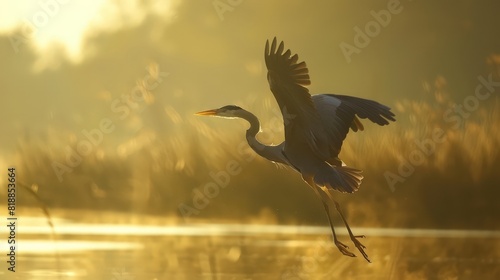 Misty River Dawn with Heron photo