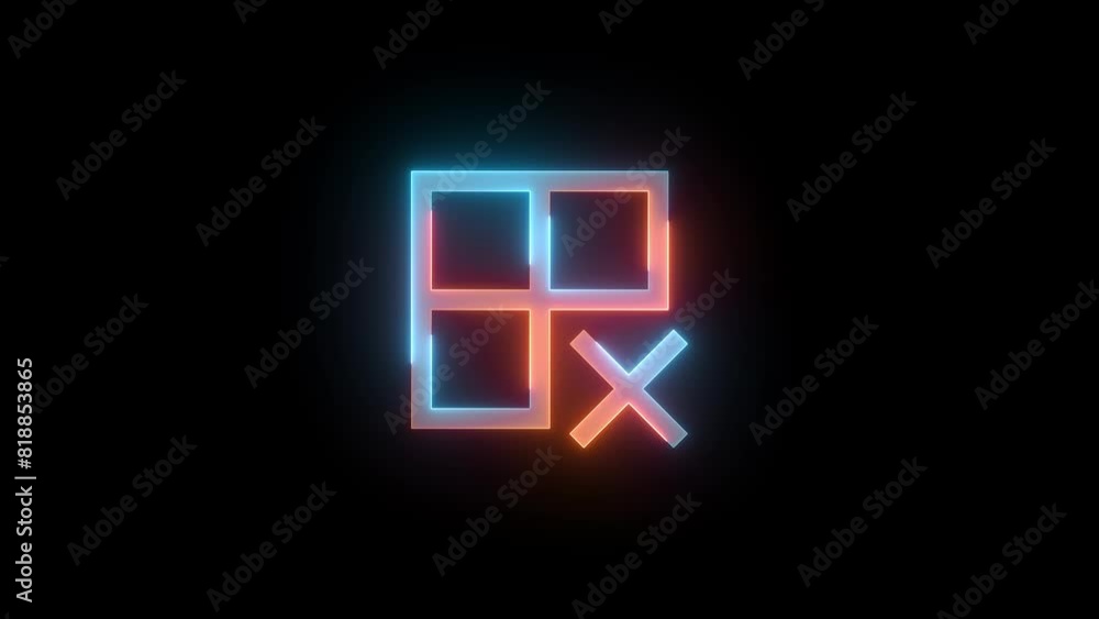 Neon window 3d square box cross icon brown cyan color glowing animated black background Neon window 3d square box cross icon brown cyan color glowing animated black background