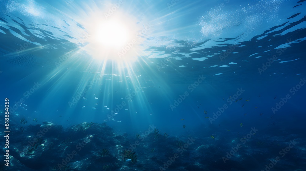 Beautiful blue ocean background with sunlight. Generative AI. Beautiful blue ocean background with sunlight. Generative AI.