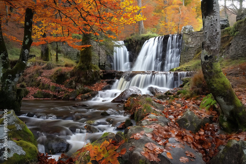 autumn waterfall in a forest setting