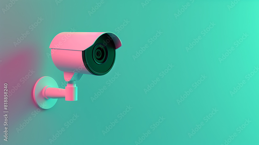 3D home security camera isolated on a gradient background shifting from pink to green 3D home security camera isolated on a gradient background shifting from pink to green