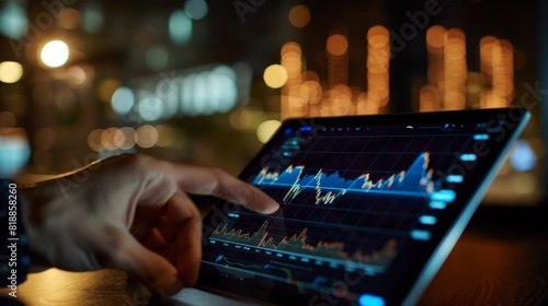 Financial advisor explaining stock market trends using a digital graph on a tablet