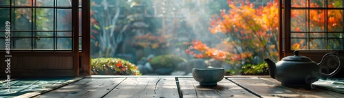 A Tranquil Embrace of Japanese Tea Ceremony Tradition in Kyoto s Serene Garden Setting photo