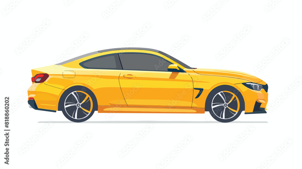 Two-door car side view. New yellow auto profile. Auto