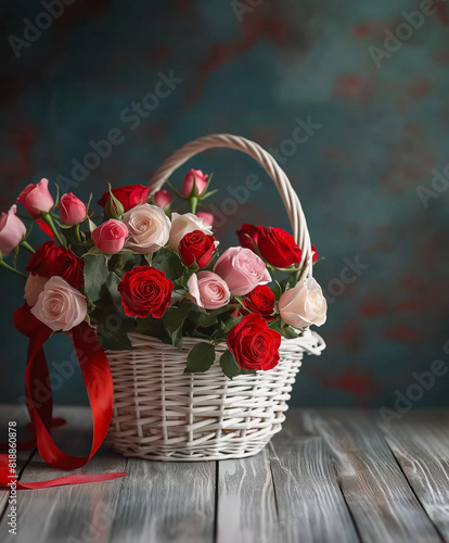 white wicker basket adorned with flowers
