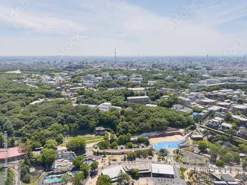 名古屋市千種区東山の上空から南西側（昭和区 八事方面）の展望（2024年5月）