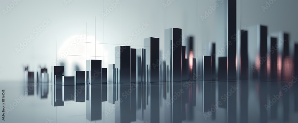 A sleek and precise bar graph illustrating a significant surge in stock values, against a clean white surface.