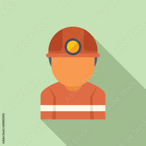 Cartoon miner avatar icon with yellow safety helmet and headlamp in flat design representing a professional occupation in the mining industry