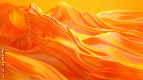 Silky orange fabric with smooth, flowing waves and soft folds creating abstract background . 3d rendering