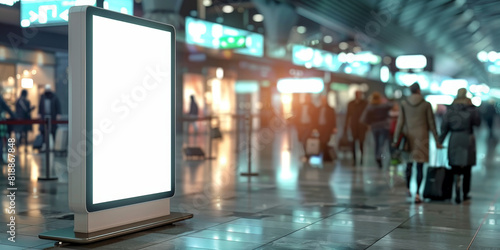  A blank white billboard in airport lobby, photo