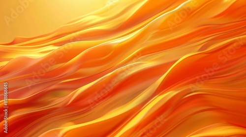Silky orange fabric with smooth  flowing waves and soft folds creating abstract background . 3d rendering