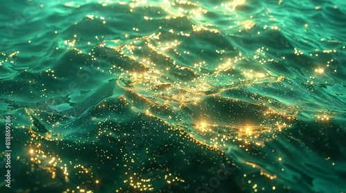 Glowing Green Waves  Tranquil sea adorned with golden glimmers.