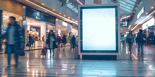 A blank white digital billboard in shopping mall,