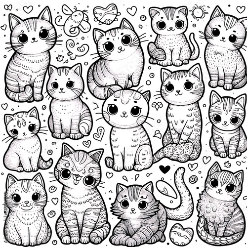 Many cats with different poses image realistic image used for printing meaning.