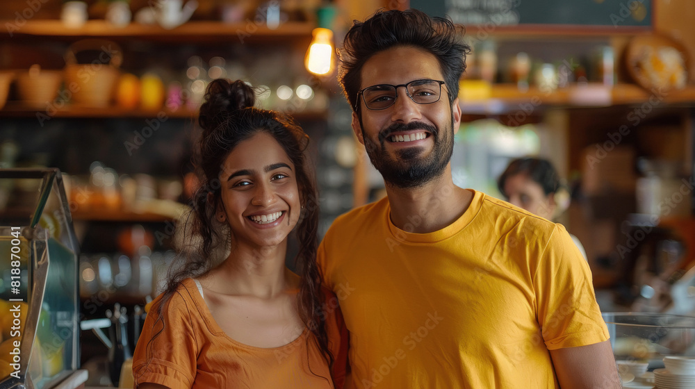 Fototapeta premium young indian couple standing at restourant