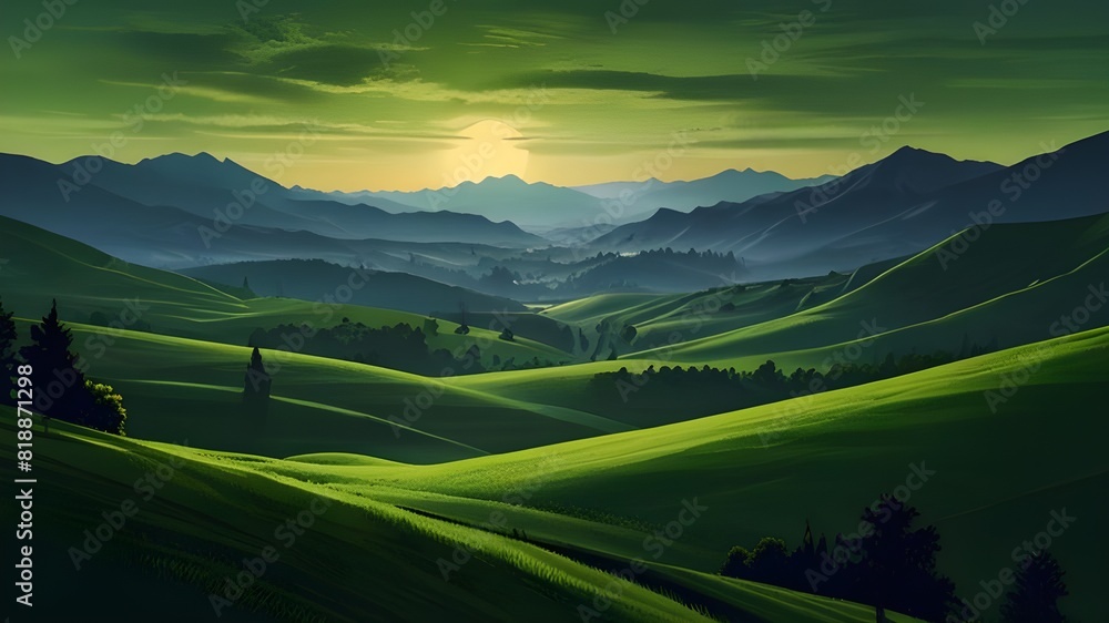 landscape with Green mountains Generative Ai landscape with Green mountains Generative Ai
