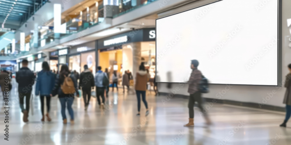 A blank white digital billboard in shopping mall,