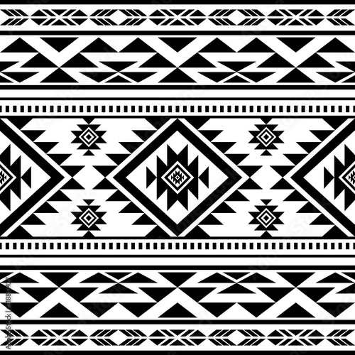 Navajo aztec southwest geometric seamless pattern fabric black and white design for textile printing