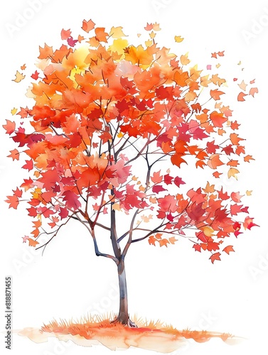 A watercolor painting of a maple tree in the fall