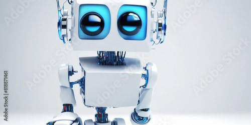 Cute robot kid with big blue eyes. 3D illustration