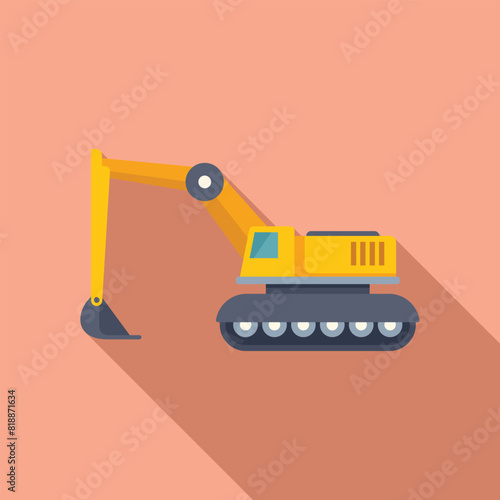 Vector illustration of a yellow cartoonstyle excavator on a soft pink background