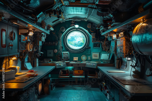 ultra-realistic submarine interior without people