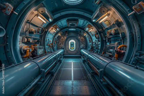 ultra-realistic submarine interior without people
