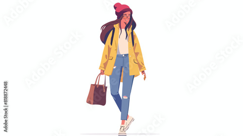 Young stylish woman wearing casual outfit. Female cha
