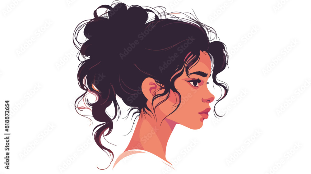 Young woman avatar head portrait with curly hairstyle