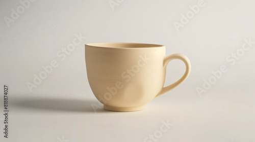 Beige cup on white background