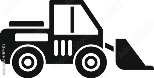 Graphic icon of a skid steer loader in bold black silhouette, suitable for construction themes