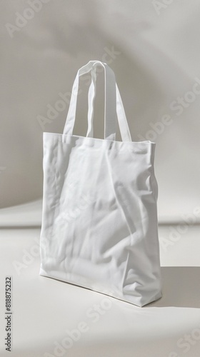 Blank empty white canvas tote bag mockup isolated on aesthetic background with natural shadow, for display design, eco friendly concept