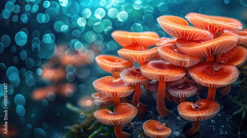 Enchanted Orange Fungi Sprouting on Mossy Bark