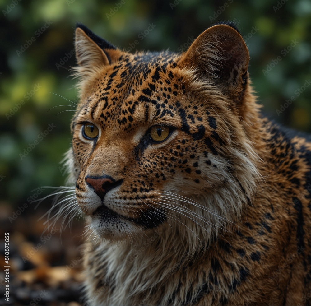 Obraz premium A wildcat leopard looking to the side in a close-up shot.