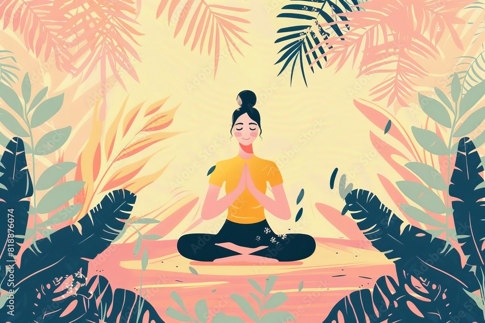 health and wellness lifestyle illustrations with yoga and meditation