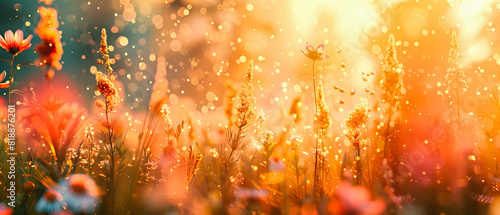 Soft Sunlight Over a Lush Green Meadow  Peaceful Summer Morning with Dew on the Grass
