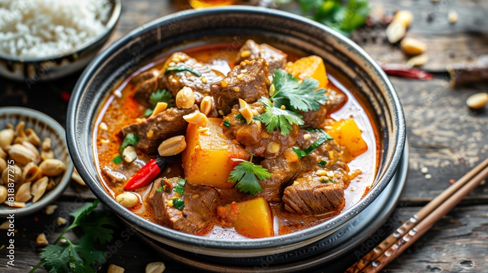 Mouth-watering massaman curry with tender beef, potatoes, and peanuts Mouth-watering massaman curry with tender beef, potatoes, and peanuts