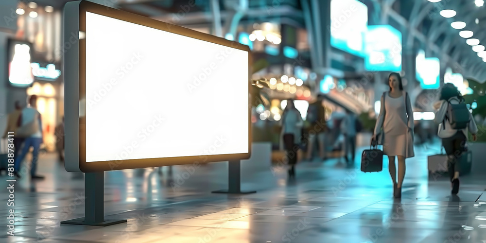 Obraz premium A blank white billboard in airport lobby,