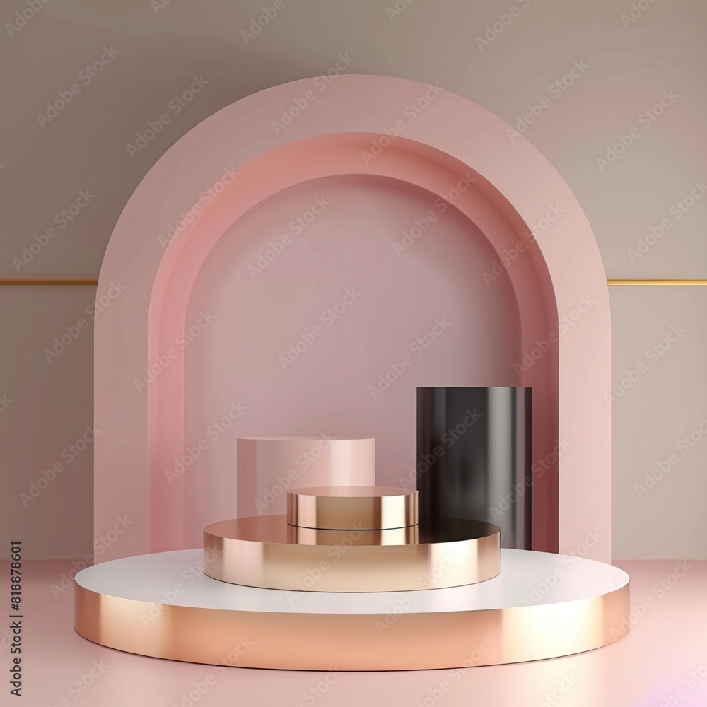3d shape for product display presentation. Collection of luxury pink gold. cylinder pedestal podium display, showcase for product presentation 3d shape for product display presentation. Collection of luxury pink gold. cylinder pedestal podium display, showcase for product presentation