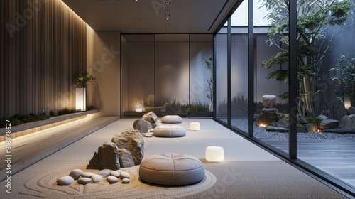 Minimalist Meditation Room with Zen Rock Garden for Tranquil Retreats - Ideal Decor for Serenity and Relaxation